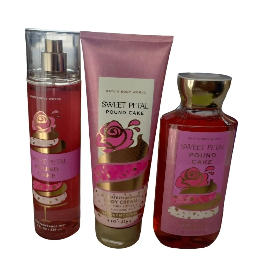 RARE Bath and Body Works Discontinued‎ 3-pcs SWEET PETAL POUND CAKE